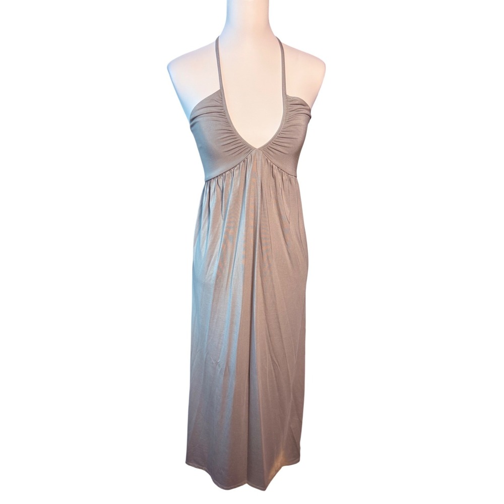 The Drop Womens Taupe Halter V-Neck Smocked Back Maxi Dress XS NEW with Tags